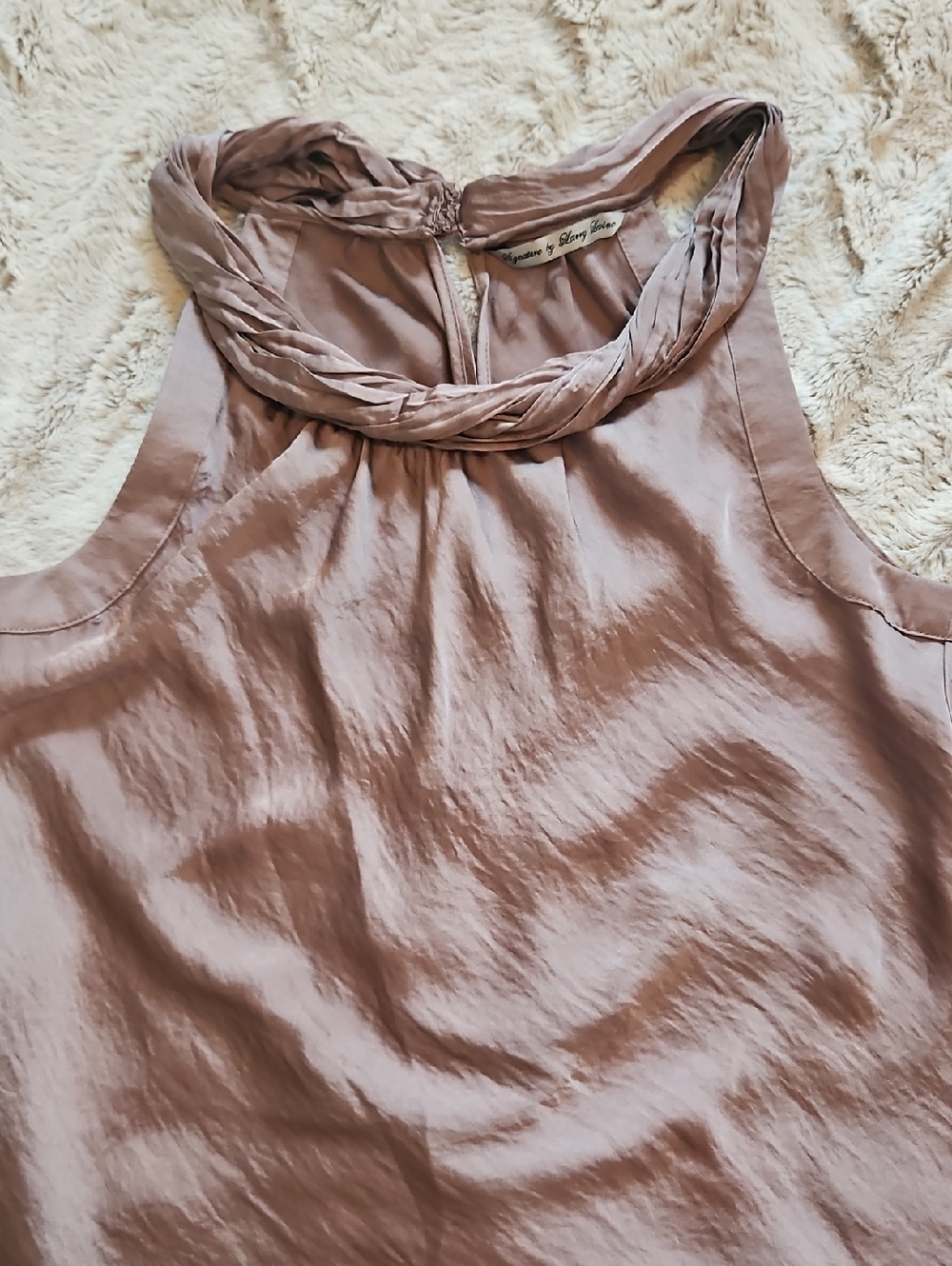 Signature by Larry Levine Dusty Rose Mocha Satin Twisted Top